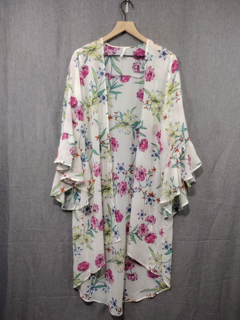 Live 4 Truth Floral Ruffle Kimono Women's XL White Multicolor Boho Retro Beach